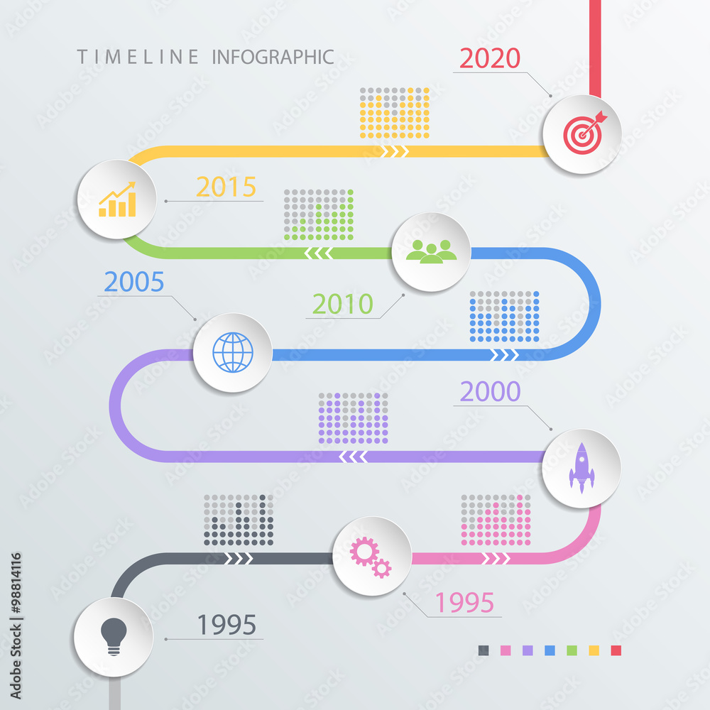 Poster Road timeline infographic design template with color icons. Vector illustration for workflow layout, diagram, number options, web design.