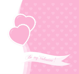 Fototapeta na wymiar Banner for design posters or invitations on Valentine's Day with two cutest symbol hearts and title. Vector illustration.