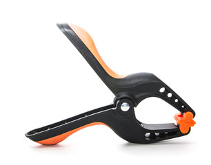 Plastic clamps used for clamping items isolated on white background