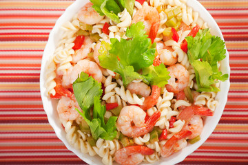 Fusilli, shrimp and celery salad