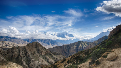 Panorama of the mountains with Annapurna