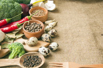 Chile, garlic, onions, broccoli, coriander, mushrooms, olive oil