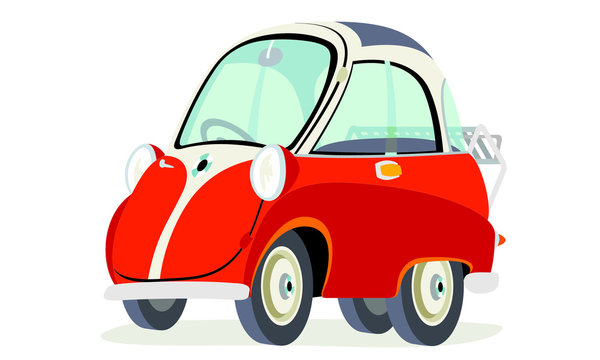 Caricatura BMW Isetta 300 rojo vista frontal y lateral