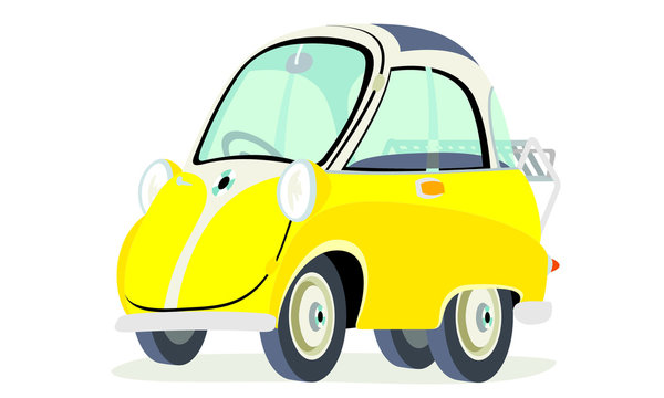 Caricatura BMW Isetta 300 amarillo vista frontal y lateral