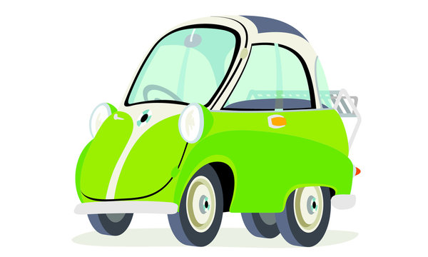 Caricatura BMW Isetta 300 verde vista frontal y lateral