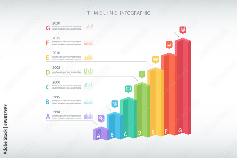 Poster Isometric timeline infographic design template. Vector illustration for workflow layout, diagram, number options, web design.