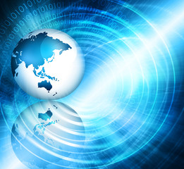 Best Internet Concept of global business. Globe, glowing lines on technological background. Electronics, Wi-Fi, rays, symbols Internet, television, mobile and satellite communications