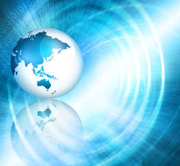 Best Internet Concept of global business. Globe, glowing lines on technological background. Electronics, Wi-Fi, rays, symbols Internet, television, mobile and satellite communications