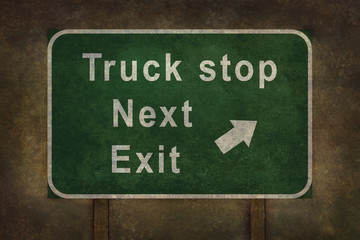 Truck stop next exit roadside sign illustration