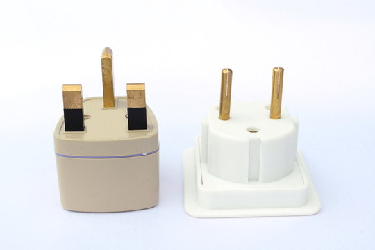 English and European plug isolated in white background