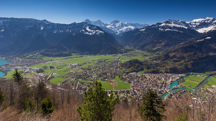 Fototapeta premium Beautiful view of the river and the house to Interlaken, Switzer