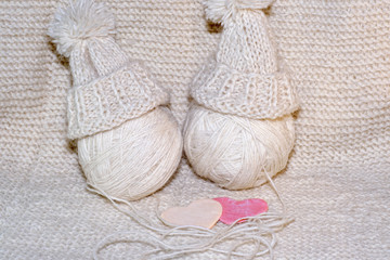 Fototapeta na wymiar Knitting Accessories. Yarn Balls. Knit Needles. Yarn Balls. Knit Needles.