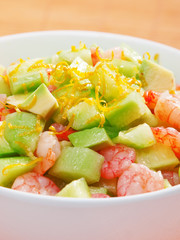 Shrimps salad with avocado and cucumbers