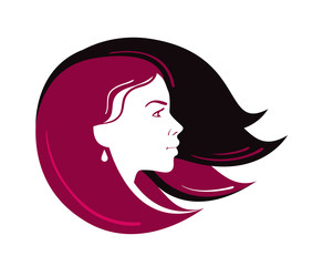 profile of face beautiful girl isolated on white background