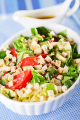 Salad with tomatos, tuna fish and croutons