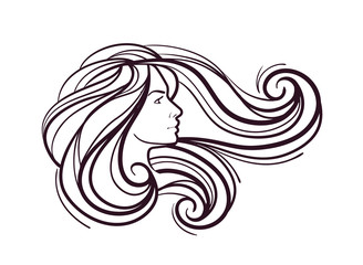 profile of face beautiful girl isolated on white background