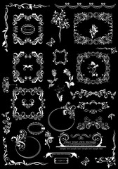 Black and white floral frames and decorative elements for wedding design