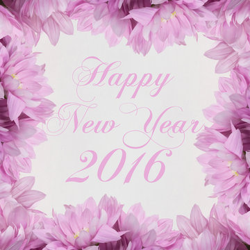 Happy New Year 2016 greeting card with flowers