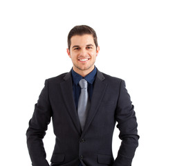 Handsome young businessman portrait isolated on white