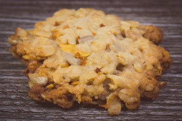 Vintage photo, Oatmeal cookies on wooden background