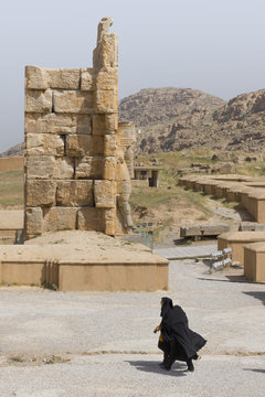 Iranian women visit Persepolis, in Iran