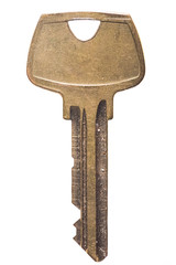 Old dirty key isolated on a white background