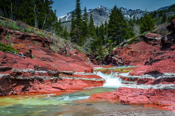 Red Rock creek With Vimy Peak and woodlands, Waterton Lake National park, Alberta Canada