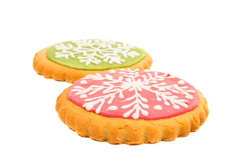 Gingerbread snowflake cookies decorated