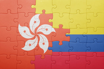 puzzle with the national flag of colombia and hong kong