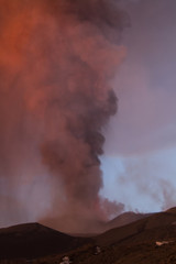 Volcano eruption. Mount Etna erupting from the crater Voragine
