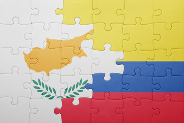 puzzle with the national flag of colombia and cyprus
