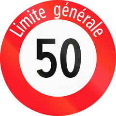 Road sign used in Switzerland - maximum speed limit, the word means generally in French