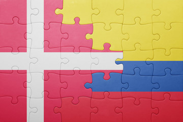 puzzle with the national flag of colombia and denmark