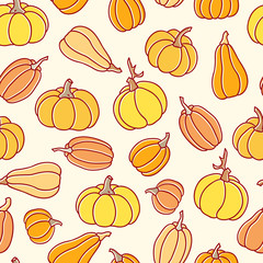 Autumn simless pattern with pumpkins  in a childish style