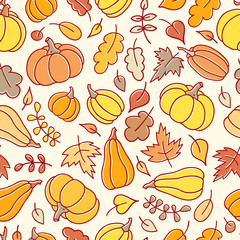Autumn simless pattern with pumpkins  in a childish style