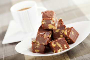 Homemade chocolate with walnuts