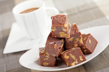 Homemade chocolate with walnuts