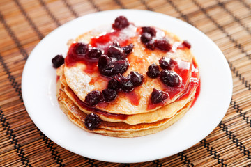 Pancakes with blueberry jam
