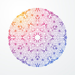 Ornamental abstract round lace rainbow colored pattern. Vector illustration.