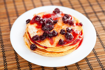 Pancakes with blueberry jam