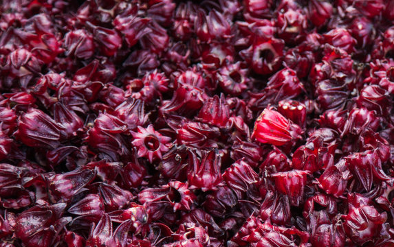Roselle, or hibiscus, on sale at a street market in Jamaica