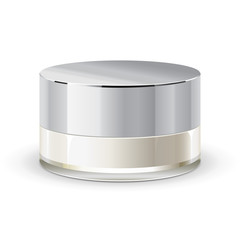 Cream, Gel Or Powder, Light Gray, White, Brown, Glass Jar Can Cap Bottle. Blank On White Background Isolated. Ready For Your Design. Product Packing Vector EPS10