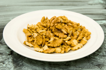 Walnuts Shelled on Texture Background in Blue