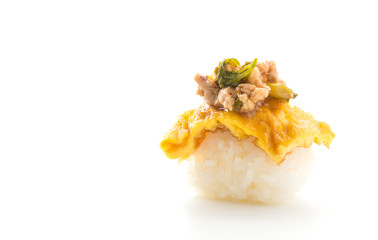 omelet with spicy pork sushi