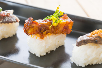 spicy streaky pork sushi