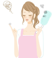 掃除をする女性　ショック