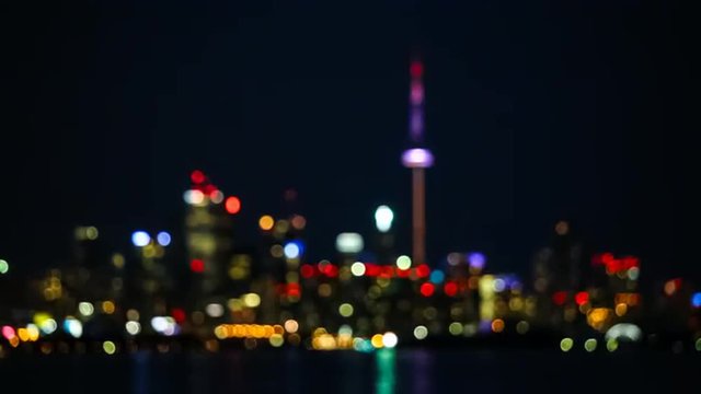 Flickering Bokeh Lights of Toronto Skyline, Canada
