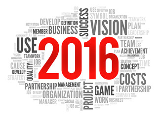 2016 goals plan, project word cloud, business concept background