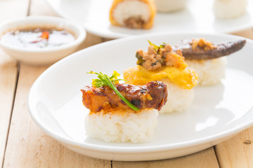 spicy streaky pork sushi