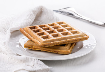 Belgian waffles on a white plate